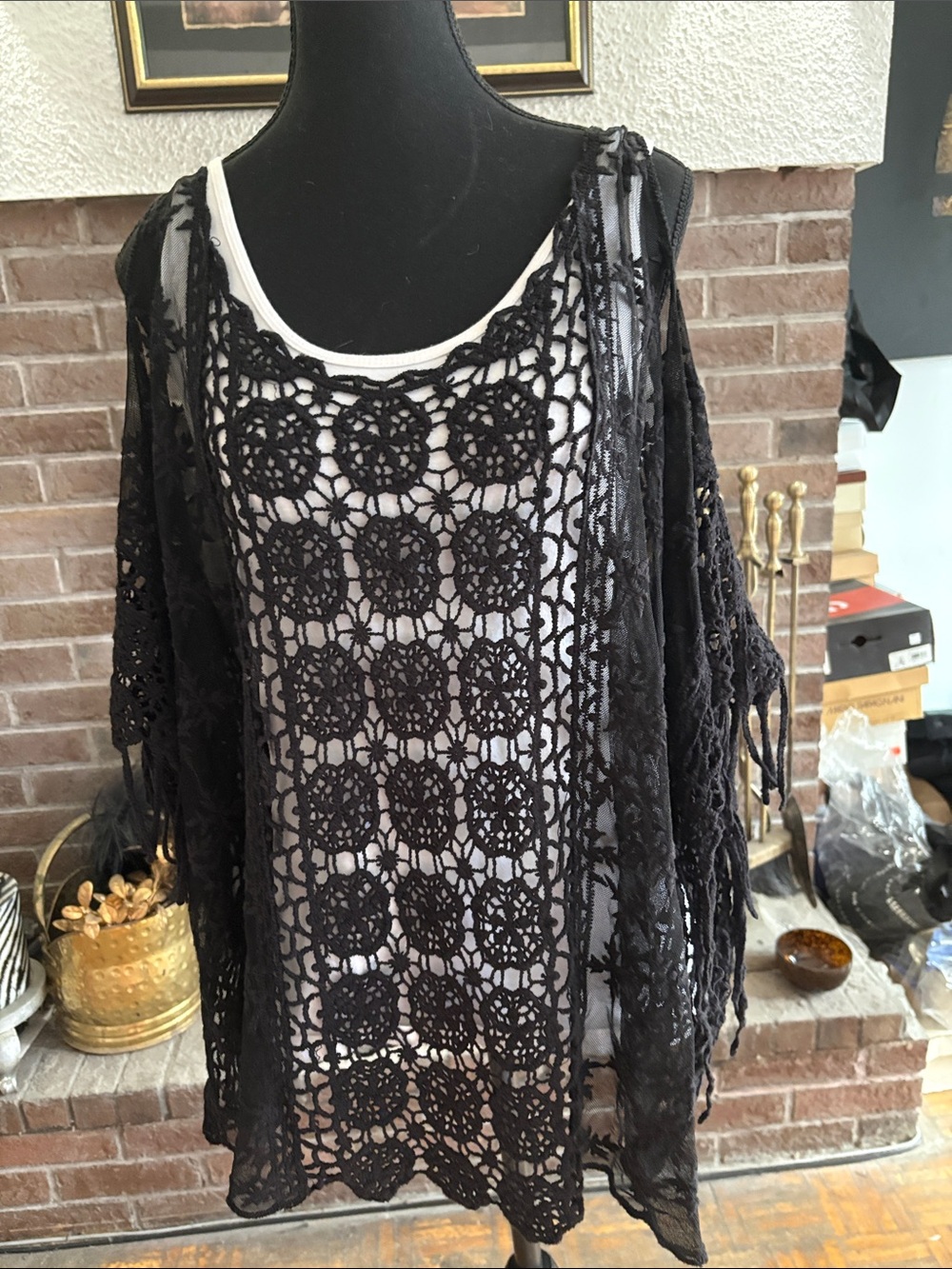 Saks Fifth Avenue Black Crochet cold shoulder top